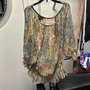 💜Ivy Chic Brown Blue 3/4 Sleeve 1X